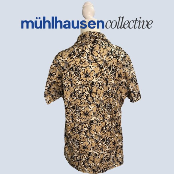 Men’s Tan & Black Floral Button-Up Shirt | - Picture 4 of 4